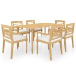 Vidaxl ensemble de salle  manger de jardin 7 pcs avec coussins teck
