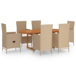 Vidaxl ensemble de salle � manger de jardin 7 pcs r�sine tress�e beige