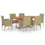 Vidaxl ensemble de salle  manger de jardin 7 pcs rsine tresse beige