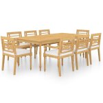 Vidaxl ensemble de salle  manger de jardin 9 pcs avec coussins teck