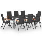 Vidaxl ensemble de salle  manger de jardin 9 pcs noir et marron