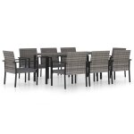 Vidaxl ensemble de salle � manger de jardin 9 pcs r�sine tress�e gris