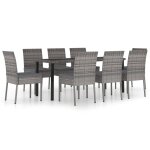 Vidaxl ensemble de salle  manger de jardin 9 pcs rsine tresse gris