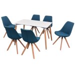 Vidaxl ensemble de table et chaise  manger 7 pices blanc et bleu