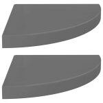 Vidaxl tagres d'angle flottantes 2 pcs gris brillant 35x35x3, 8cm mdf