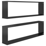 Vidaxl �tag�res cube murales 2 pcs noir brillant 100x15x30cm agglom�r�
