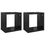 Vidaxl tagres cube murales 2 pcs noir brillant 22x15x22 cm