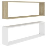 Vidaxl tagres cube murales 2pcs blanc et chne 100x15x30cm agglomr