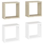 Vidaxl tagres cube murales 4 pcs blanc et chne sonoma 30x15x30 cm