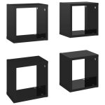 Vidaxl tagres cube murales 4 pcs noir brillant 22x15x22 cm