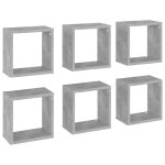 Vidaxl tagres cube murales 6 pcs gris bton 26x15x26 cm
