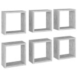 Vidaxl tagres cube murales 6 pcs gris bton 30x15x30 cm