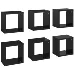 Vidaxl tagres cube murales 6 pcs noir brillant 22x15x22 cm