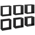 Vidaxl tagres cube murales 6 pcs noir brillant 26x15x26 cm