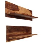 Vidaxl tagres murales 2 pcs 118 x 26 x 20 cm bois de sesham massif