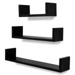 Vidaxl tagres murales 3 pcs forme de u mdf noir