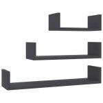 Vidaxl tagres murales 3 pcs gris agglomr