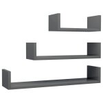 Vidaxl tagres murales 3 pcs gris brillant agglomr