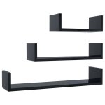 Vidaxl tagres murales 3 pcs noir brillant agglomr