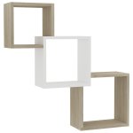 Vidaxl tagres murales cubiques blanc et chne sonoma 84, 5x15x27 cm