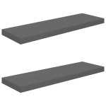 Vidaxl �tag�re murale flottante 2 pcs gris brillant 80x23, 5x3, 8 cm mdf