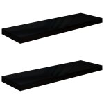 Vidaxl �tag�re murale flottante 2 pcs noir brillant 80x23, 5x3, 8 cm mdf