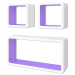 Vidaxl tagres murales forme de cube 6 pcs blanc et violet