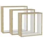 Vidaxl tagres murales sous forme de cube 3 pcs blanc et chne sonoma