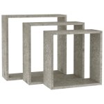 Vidaxl tagres murales sous forme de cube 3 pcs gris bton