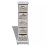 Vidaxl tagre de rangement en bois 5 paniers en tissage blanc