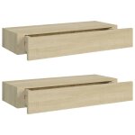 Vidaxl tagres  tiroirs murales 2 pcs chne 60x23, 5x10 cm mdf