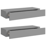 Vidaxl tagres  tiroirs murales 2 pcs gris 60x23, 5x10 cm mdf