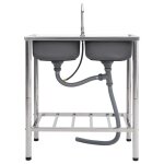 Vidaxl �vier de camping double lavabo avec robinet acier inoxydable