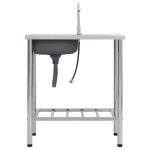 Vidaxl �vier de camping seul lavabo avec robinet acier inoxydable