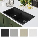 Vidaxl Évier de cuisine encastrable à 2 bacs en granite noir Vidaxl Évier de cuisine encastrable à 2 bacs en granite noir