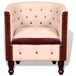 Vidaxl fauteuil beige cuir véritable et toile Vidaxl fauteuil beige cuir véritable et toile
