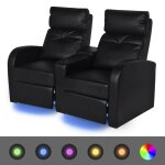 Vidaxl fauteuil inclinable  led 2 places 2 + 3 siges cuir artificiel noir