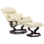 Vidaxl fauteuil inclinable repose - pied crme similicuir et bois courb