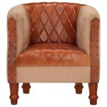 Vidaxl fauteuil marron cuir vritable et bois de manguier massif
