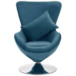 Vidaxl fauteuil pivotant en forme d??uf avec coussin bleu velours