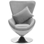 Vidaxl fauteuil pivotant en forme d??uf et coussin gris clair velours