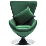 Vidaxl fauteuil pivotant en forme d??uf et coussin vert fonc velours