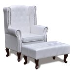 Vidaxl fauteuil avec pouf blanc