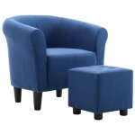 Vidaxl fauteuil et tabouret bleu tissu