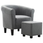 Vidaxl fauteuil et tabouret gris clair tissu