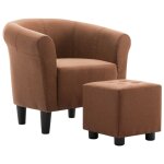 Vidaxl fauteuil et tabouret marron tissu