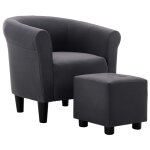 Vidaxl fauteuil et tabouret noir tissu