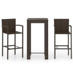 Vidaxl jeu de bar de jardin 3pcs avec accoudoirs r�sine tress�e marron