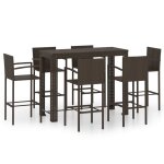 Vidaxl jeu de bar de jardin 7pcs avec accoudoirs r�sine tress�e marron