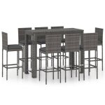 Vidaxl jeu de bar de jardin 9pcs et coussins anthracite rsine tresse
